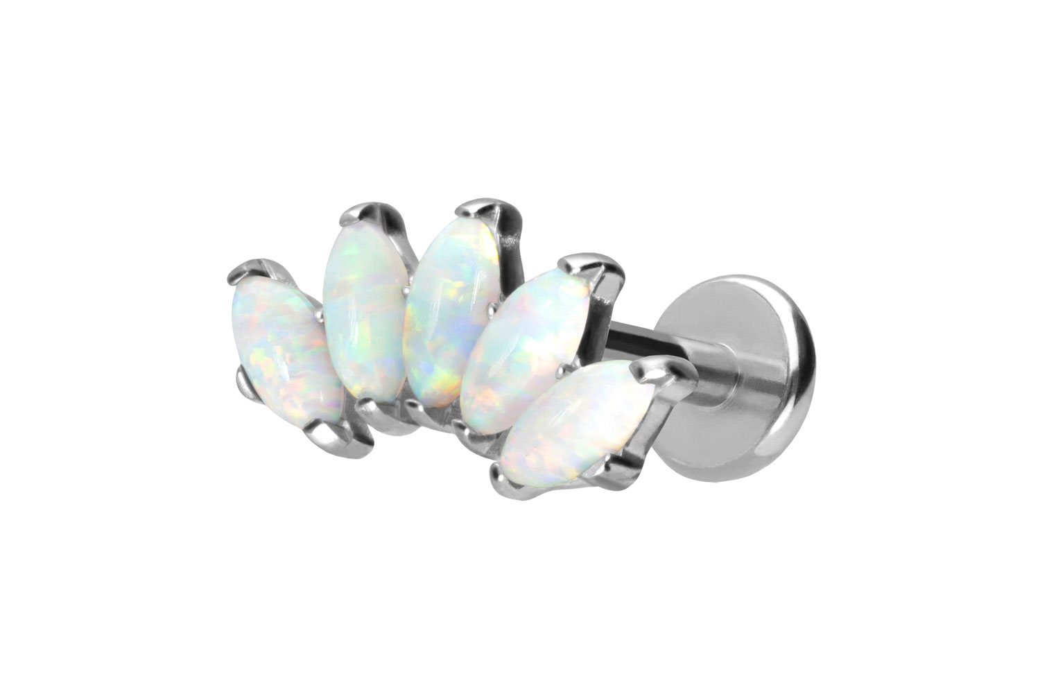 Titan Labret Piercing mit Push Fit BOGEN + SYNTHETSCHE OPALE